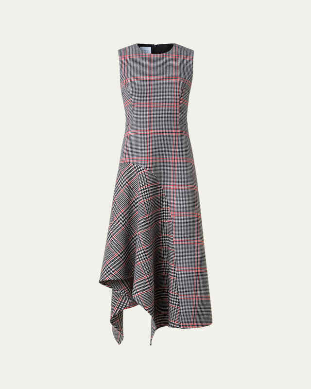 Houndstooth Wool Fresco Midi Dress